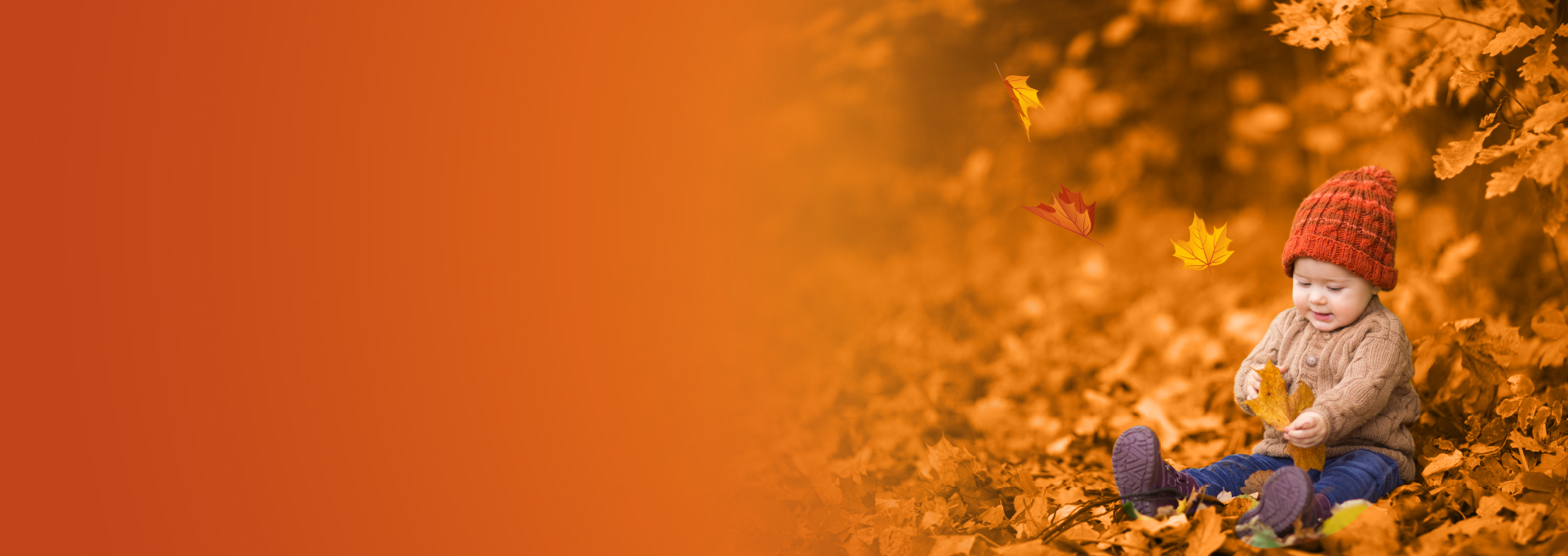 baby playing in fall leaves representing home insurance