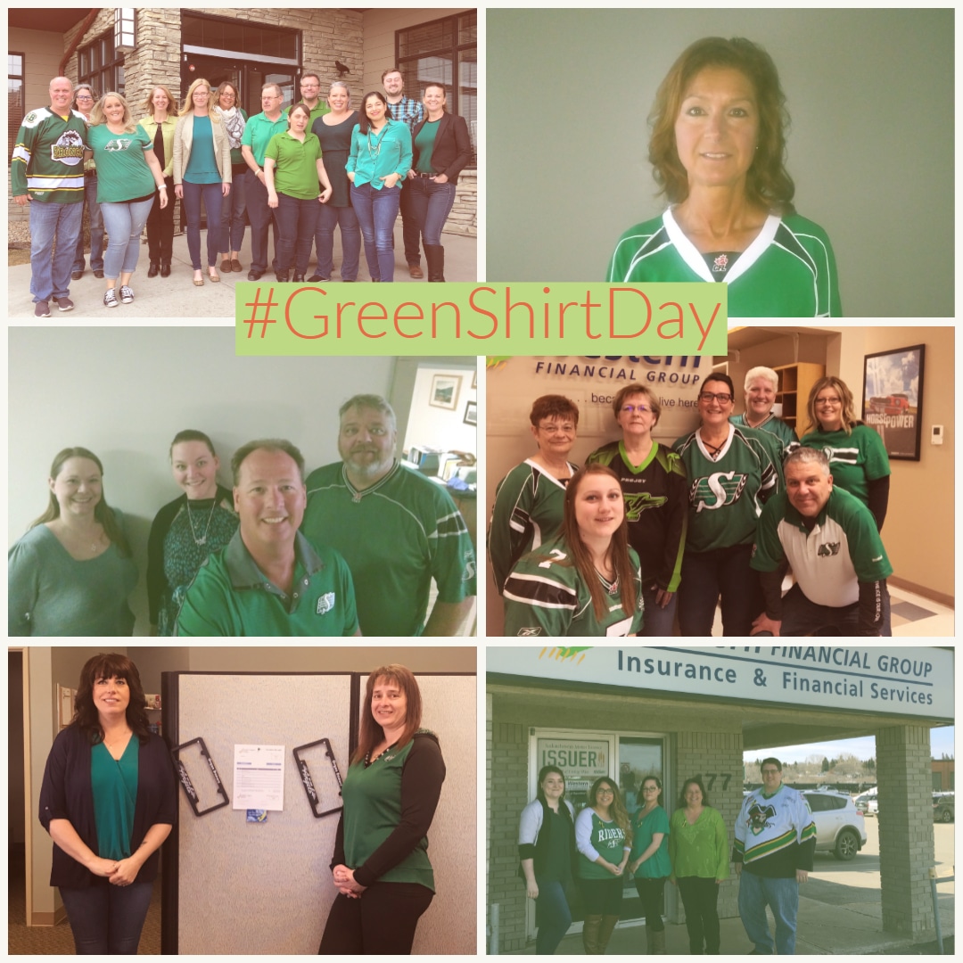 The Western Financial Group family wears green in honour of Green Shirt Day and the Logan Effect