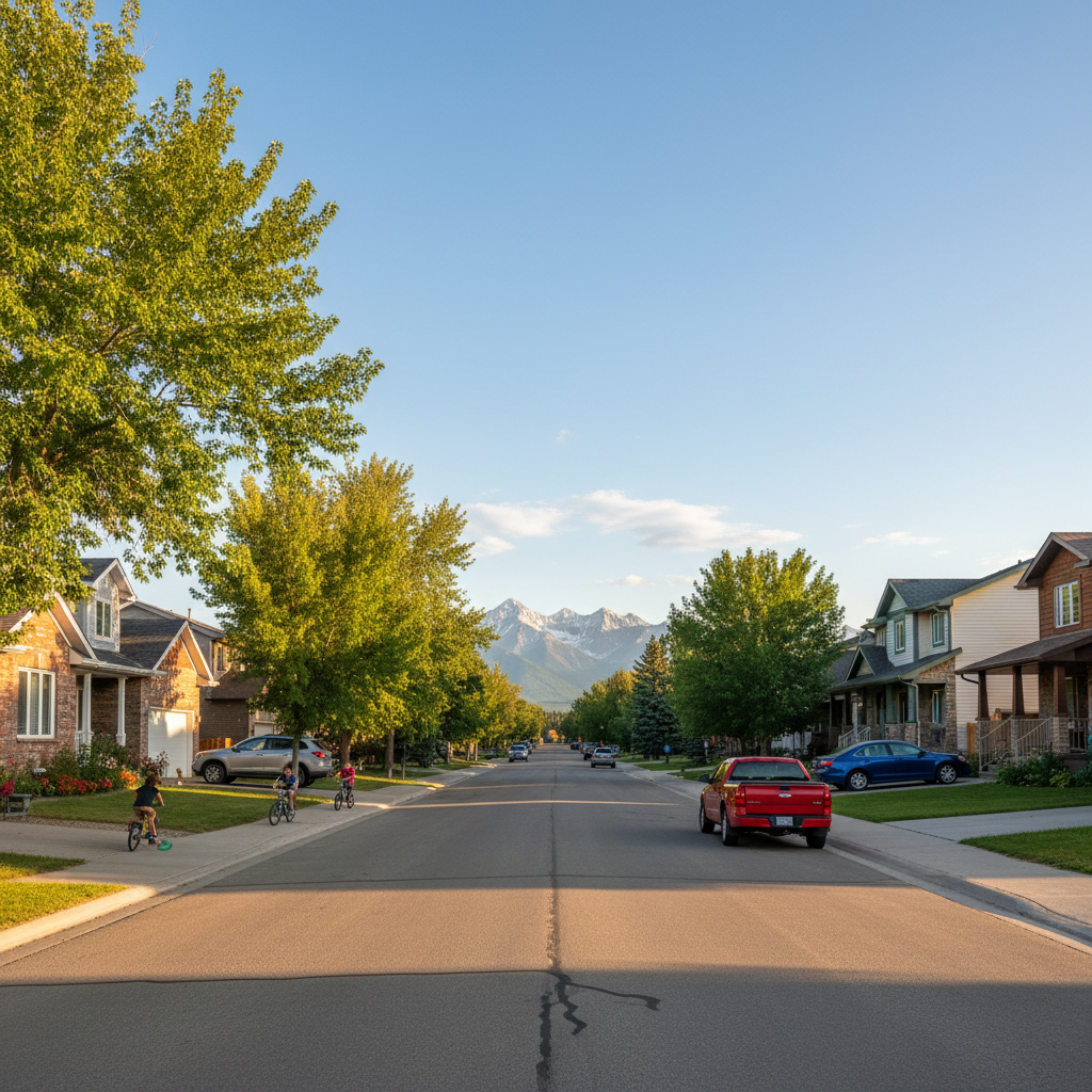 Modern Alberta home with vehicle in driveway